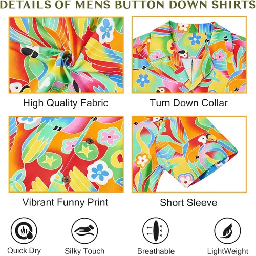 Vista 20 de Camisa hawaiana para hombre, con estampado floral, cómoda, con botones, casual, manga corta, ropa de playa para hombre