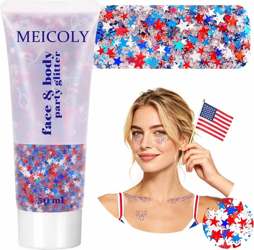 Vista 23 de MEICOLY Purpurina corporal roja, blanca y azul, accesorios del 4 de julio, purpurina para el cabello para niños, atuendos del 4 de julio