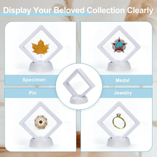 Vista 5 de KMOTASUO Vitrina flotante 3D, película transparente 3D flotante para monedas de desafío, medallones AA, piedras de fósiles de joyería, 2.75 x 2.75 x