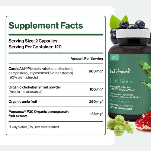 Vista 6 de Dr. Fuhrman Suplementos para reducir el colesterol LDL Biotect Esterol vegetal orgánico y de alimentos integrales para ayudar con el colesterol