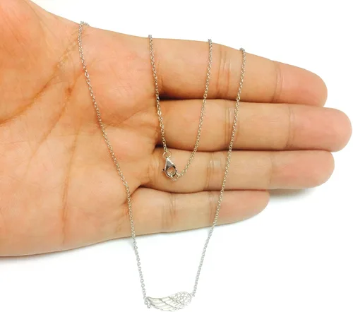 Vista 5 de Collar de plata de ley con colgante de ala de ángel lateral, 18 pulgadas, Plata esterlina