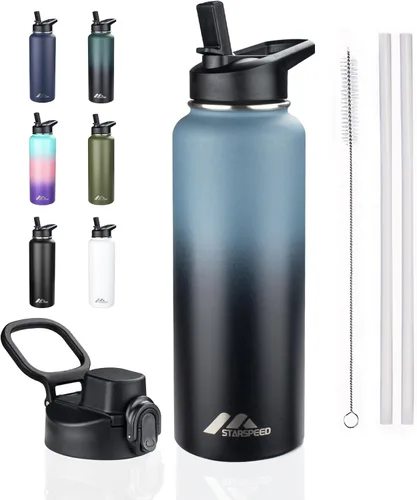 Vista 9 de StarSpeed Botella de agua aislada de 32 onzas con tapa con pajilla, botella de agua al vacío de doble pared de acero inoxidable, botella de agua