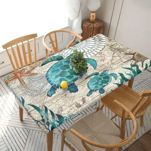Vista 18 de Fiokroo Mantel de Flores de Crisantemo Azul, Amarillo y Azul Marino con Borde Elástico, Mantel Redondo Lavable y Reutilizable Cubierta de Mesa