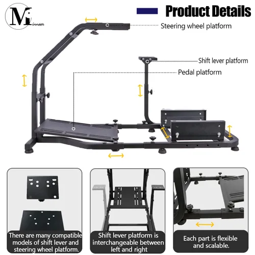 Vista 2 de Minneer G920 Driving Simulator Cockpit for LogitechThrustmaster G29G920G923T80T150 Racing Wheel Stand Adjustable Frame Height Wheel Pedals Seat NOT