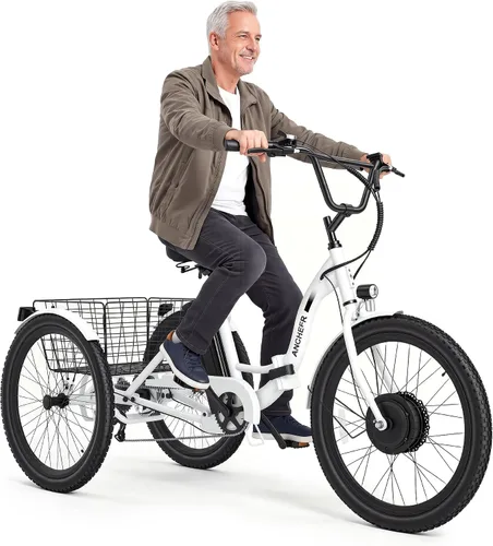Vista 10 de ANCHEER Triciclo eléctrico para adultos, triciclo eléctrico plegable de pico de 600 W, bicicleta eléctrica de 24 pulgadas y 499 Wh para personas