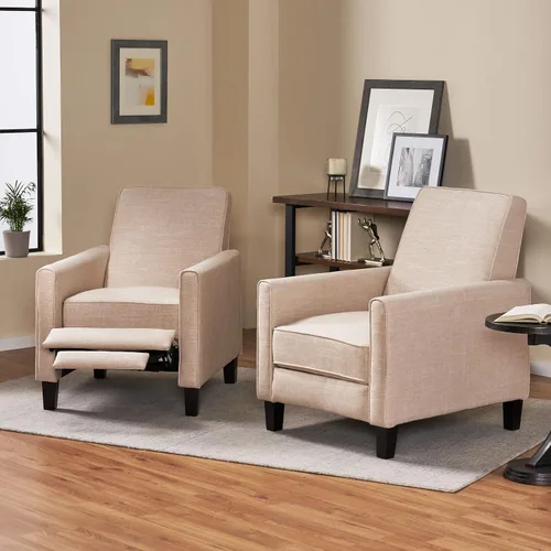 Vista 2 de Christopher Knight Home Emmie - Sillón reclinable de tela (juego de 2), beige, marrón oscuro