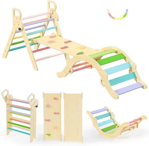 Vista 10 de BlueWood Pikler - Juego de triángulos de madera para niños pequeños, escalador plegable 7 en 1 para interiores para niños, juego de filosofía