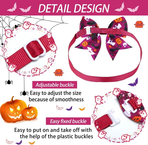 Vista 7 de Maitys 40 corbatines de Halloween para perros y gatos, collares básicos de corbatín para cachorros, accesorios para el cuello de gatito, accesorios