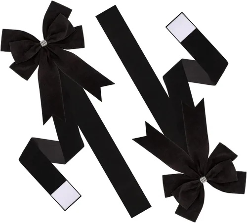 Vista 2 de Meseey 6 lazos grandes de terciopelo para armarios, lazos para puerta de armarios para Acción de Gracias, otoño, Halloween, Navidad, fiesta (negro)