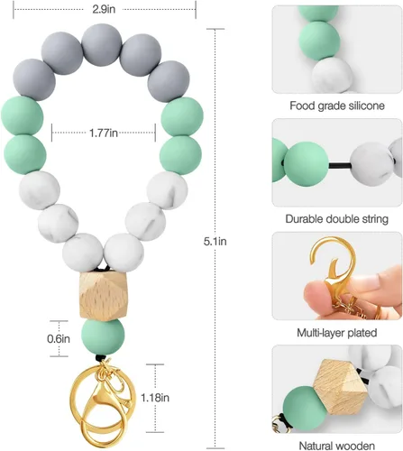 Vista 2 de DGDFLDGC Llavero de pulsera con cuentas de silicona elástica con bolsillo para tarjetas con cuentas llavero pulsera cartera