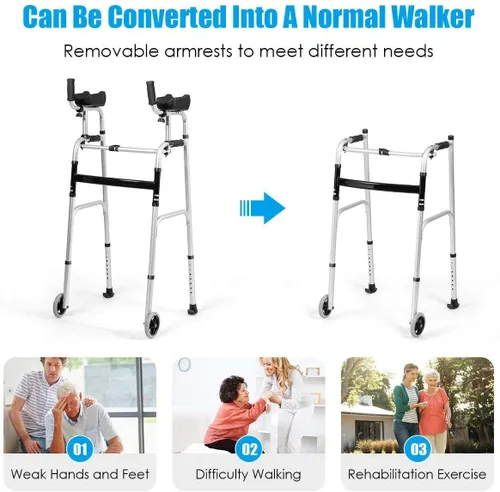 Vista 2 de Nightcore - Andador plegable estándar, auxiliar de rehabilitación, caminador con ruedas delanteras con altura ajustable y reposabrazos extraíbles