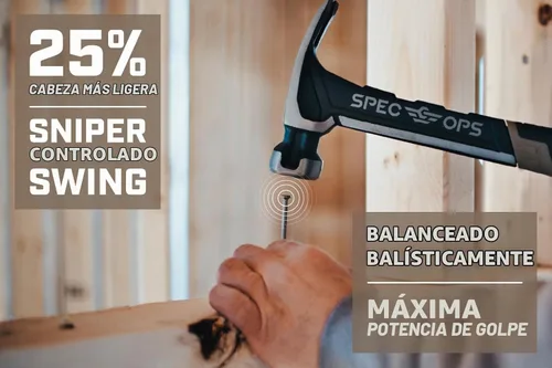 Vista 2 de Spec Ops Tools Martillo de Clavos, 16 Oz, Garra de Extracción, Cara Lisa, Agarre Absorbente de Impactos, 3% Donado a Veteranos