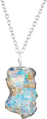 Vista 20 de Collar delicado de plata con piedra áspera de ópalo
