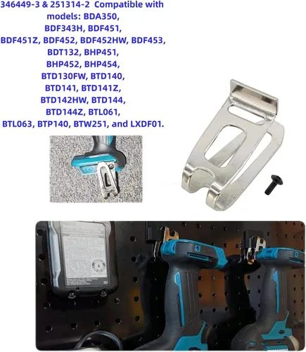 Vista 3 de 346449-3 & 251314-2 Kit de clip y tornillo para cinturón para ganchos de cinturón sustituye a las herramientas inalámbricas Makita 324705-1 346034-2