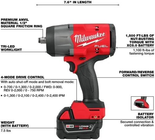 Vista 3 de Milwaukee Electric - M18 Fuel 1/2 HTIW 3/8 MTIW Combo Automotriz K