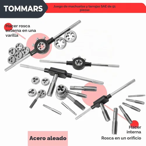 Vista 4 de TOMMARS 51Pcs Jumbo Tap and Die Set, 1/4-20 to 1-14 SAE Threading