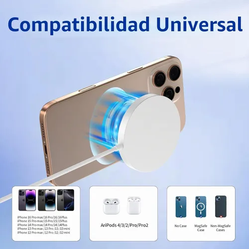 Vista 5 de Cargador inalámbrico magnético de 15 W, estación de carga inalámbrica rápida Mag-Safe con luz nocturna LED suave, cargador magnético portátil