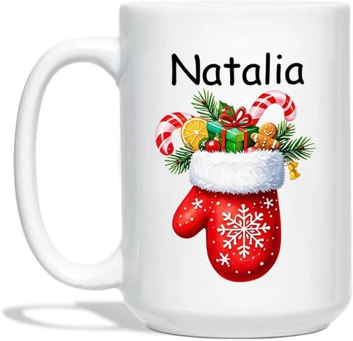 Vista 9 de Taza Personalizada Construcción De Muñeco De Nieve Con Nombre, Taza De Café De Navidad Muñeco De Nieve, Tazas De Árbol De Navidad Personalizadas