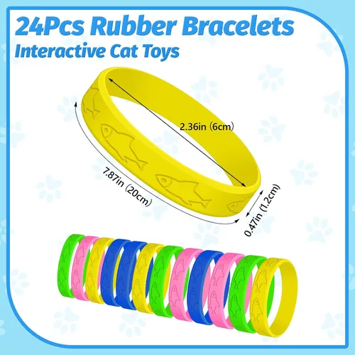 Vista 3 de Juguetes para gatos 24 piezas, juguete de goma para morder para gatos, juguetes interactivos para gatos para pasar el tiempo, pulseras coloridas