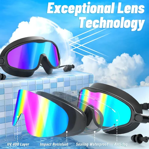 Vista 4 de COOLOO Paquete de 2 gafas de natación de visión amplia, sin fugas, antivaho y anti rayos UV para adultos, para hombres, mujeres y jóvenes