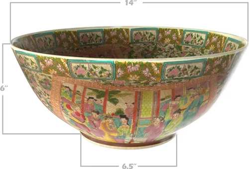 Vista 8 de Red Lantern Oriental Furniture - Cuenco de porcelana con medallón de rosas, de 14 pulgadas, grande, multicolor