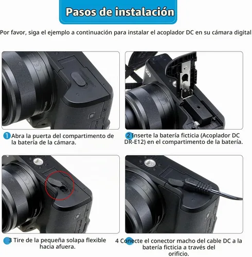 Vista 4 de Glorich ACK-E12 Adaptador de corriente de CA DR-E12 Acoplador DC LP-E12 LPE12 Kit de batería ficticia para cámaras digitales sin espejo Canon EOS