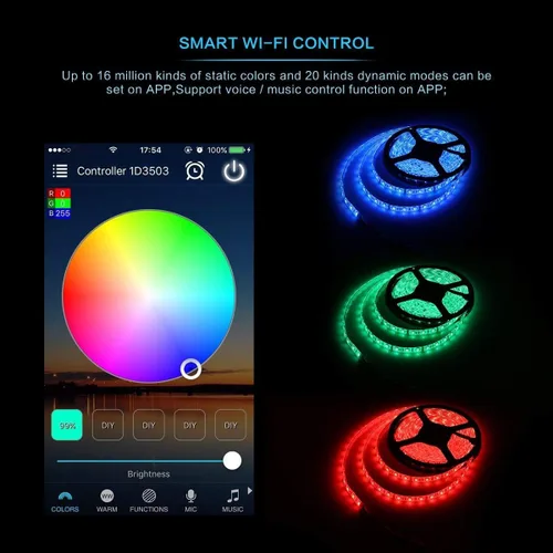 Vista 4 de iNextStation - Controlador LED Inteligente RGB WiFi con Salida de 4 Pines Compatible con Alexa/Google Home Assistant/IFTTT para Android/iOS