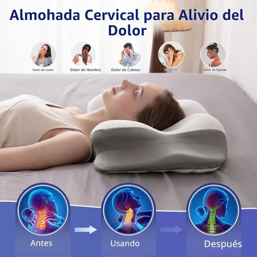 Vista 6 de FUNCCUBE Almohada cervical para el cuello – Almohadas de espuma viscoelástica para aliviar el dolor dormir con funda de almohada refrescante Reina