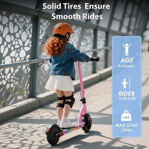 Vista 7 de Caroma E6 Patinete Eléctrico para Niños, Patinete Eléctrico Plegable de 150W con 3 Velocidades (8/13/16 Km/h), Pantalla LED y Luces Coloridas