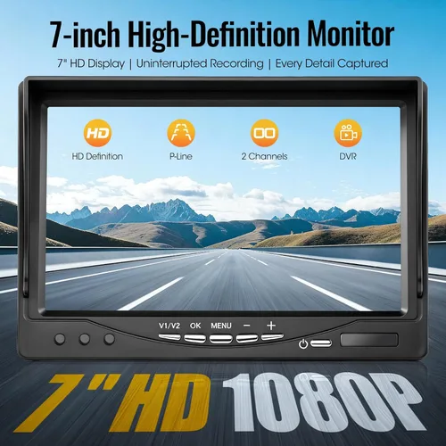 Vista 2 de Sistema de cámara de respaldo con cable AHD1080P de 7 pulgadas, cámara de visión trasera DVR, visión nocturna IR impermeable IP69, 20G a prueba