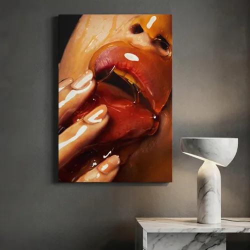 Vista 3 de Arte de Pared en Lienzo Boca Moderna Sexy con Imágenes de Miel Pinturas Contemporáneas para Decoración del Hogar para Sala de Estar Bar Juego