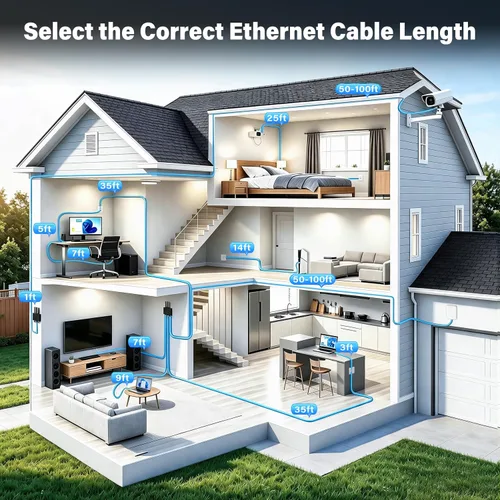 Vista 5 de Cable Ethernet de 20 pies para Cat6/Cat5E, 10 Gbps compatible con Cat8/Cat7, cable de red 24AWG para interiores y exteriores, entierro directo Negro