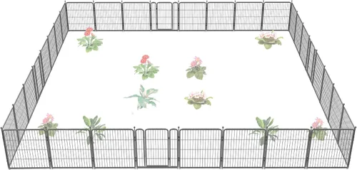 Vista 66 de FXW Valla de jardín al aire libre para el patio, 17 pulgadas de alto x 29.3 pies de largo, barrera de metal resistente para animales, para perros