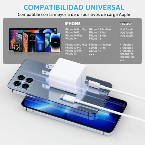 Vista 3 de 【Certificado Apple MFi】Cargador de iPhone de carga rápida, paquete de 3 adaptadores de cargador de Apple, cargador súper rápido, cable USB C a