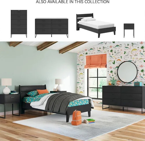 Vista 5 de Signature Design by Ashley Socalle - Cama casual de plataforma de doble panel, no necesita base o somier, color negro