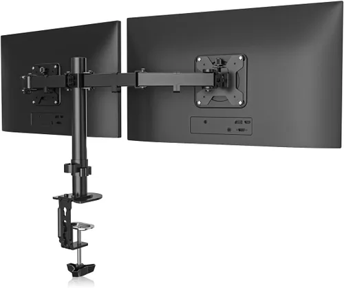 Vista 10 de Suptek Soporte de escritorio para monitor doble, brazo de monitor doble ajustable para 2 pantallas de computadora de hasta 27 pulgadas, poste extra