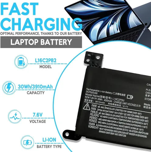 Vista 2 de Batería de repuesto para portátil L16C2PB2 L16M2PB1 para Lenovo IdeaPad 320-14AST 320-14IAP 320-14ISK 320-15ABR 320-15AST 320-15IAP 330-14IGM