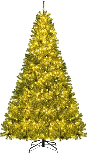 Vista 16 de Goplus - Árbol de Navidad artificial nevado de 4.5 pies, con nieve, flocado, con bisagras, preiluminado con 200 luces LED, 400 puntas de ramas