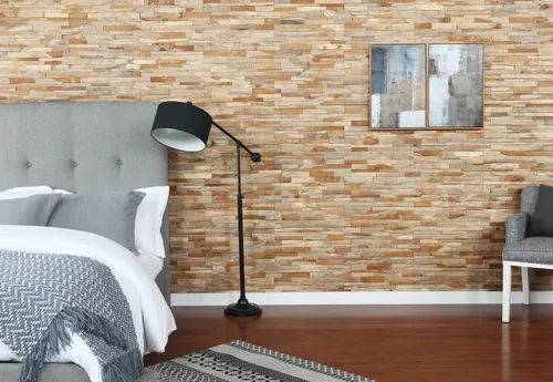 Vista 4 de WoodyWalls - Paneles de pared 3D Los tablones de madera están hechos de 100 % teca Cada panel de madera está hecho a mano y es único Juego