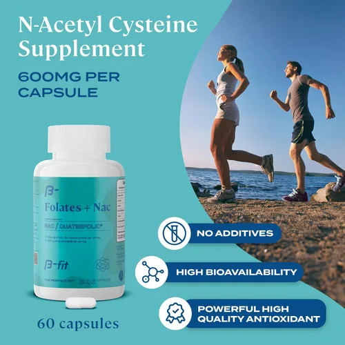 Vista 2 de B-FIT B NAC + Just Inositol - Suplemento de N-acetil cisteína - 60 cápsulas - 600 mg por cápsula - Suplemento de mio-inositol y D-Chiro Inositol