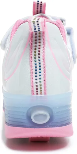 Vista 4 de HHSTS Zapatos para niños con ruedas, zapatos de color de luz LED, patines brillantes, zapatos de patinaje, regalos simples para niños y niñas