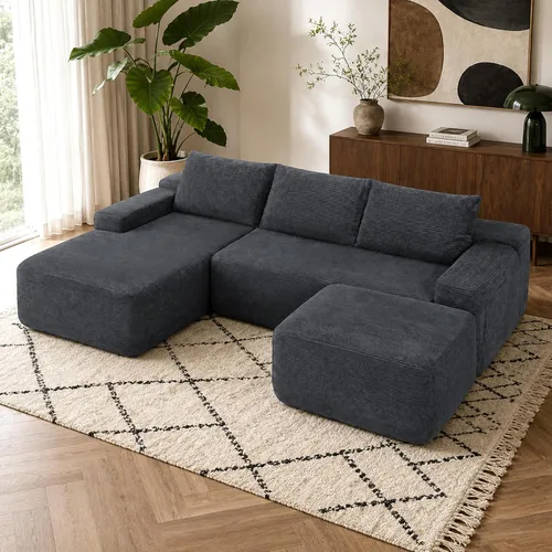 Vista 23 de Sofá modular en forma de U negro de 96.9 pulgadas, sofá modular con otomanas, sofá de nube sin hueso con otomanas, juego de sala de estar de espuma