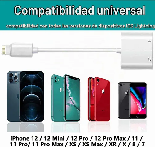 Vista 6 de [Certificado Apple MFi] Divisor de adaptador de auriculares para iPhone, 2 en 1, cargador Lightning doble, adaptador de audio auxiliar para iPhone