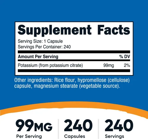 Vista 2 de Nutricost Citrato de potasio 99 mg, 240 cápsulas - Sin gluten, sin OMG