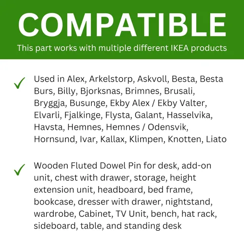 Vista 6 de Spare Hardware Parts Repuesto para pasador estriado de madera IKEA (101345), paquete de 24