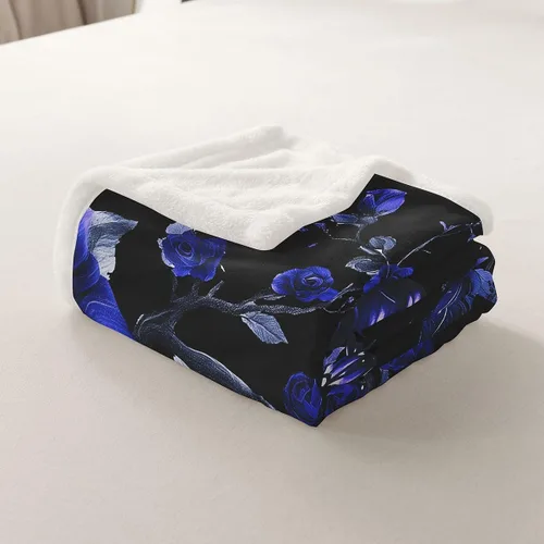 Vista 5 de Manta de franela azul rosa para todas las estaciones, manta de cama gótica de mariposa para decoración del hogar kawaii, manta rústica con flores
