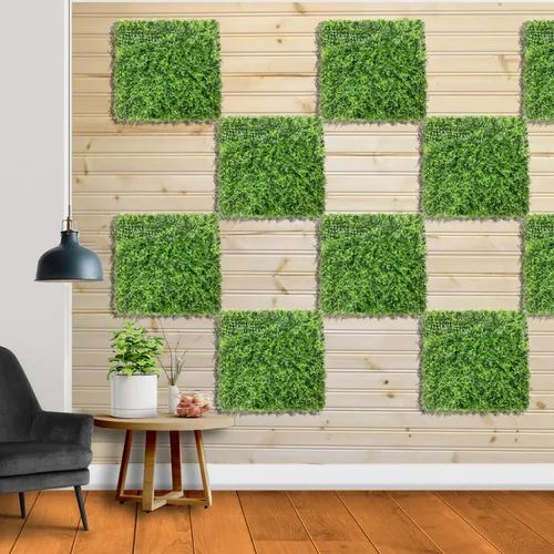 Vista 10 de Boj con pantalla de privacidad de hoja perenne, paneles de seto de hoja perenne, pared de plantas falsas de 20 x 20 pulgadas