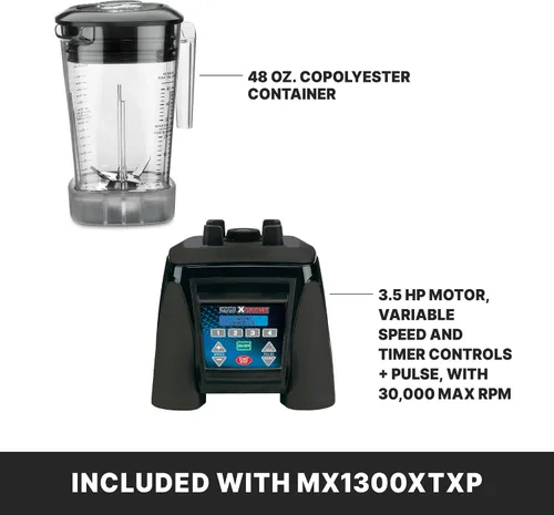 Vista 3 de Waring Licuadora comercial Xtreme para alimentos, motor de 3.5 caballos de fuerza, teclado electrónico programable y tarro de copoliéster de 48