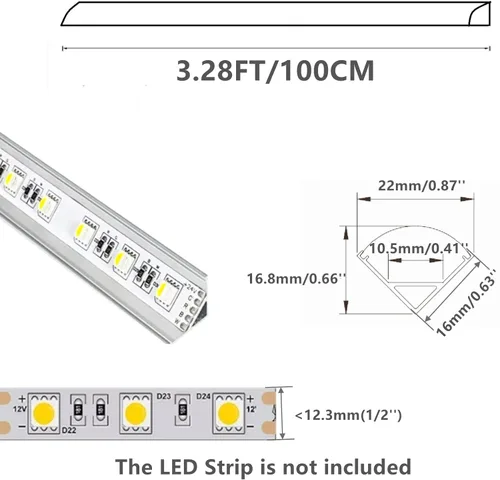 Vista 2 de THMOOTHER Paquete de 20 tiras LED en forma de V de 3.3 pies, sistema de difusor de canal de aluminio, cubierta lechosa extruida con conector
