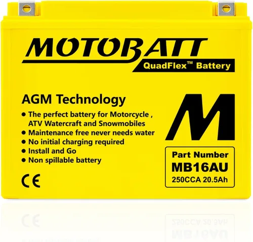 Vista 2 de MotoBatt Batería AGM QuadFlex activada por fábrica MB16AU (12V 20.5 Amp) 230CCA
